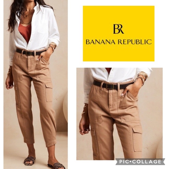 Banana Republic High Rise Tapered Utility Cargo Pants Iced Latte Brown Size 6 - Picture 1 of 14
